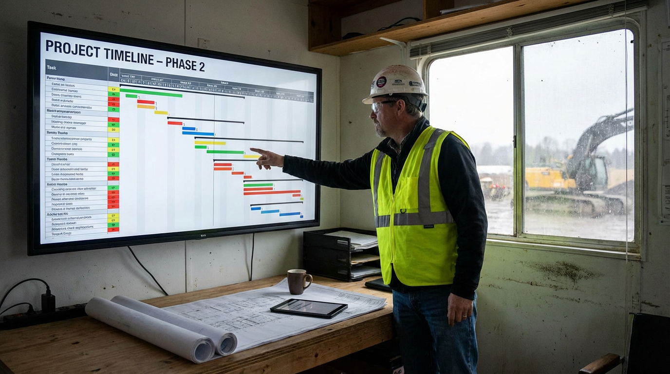 Construction superintendent reviewing project schedule