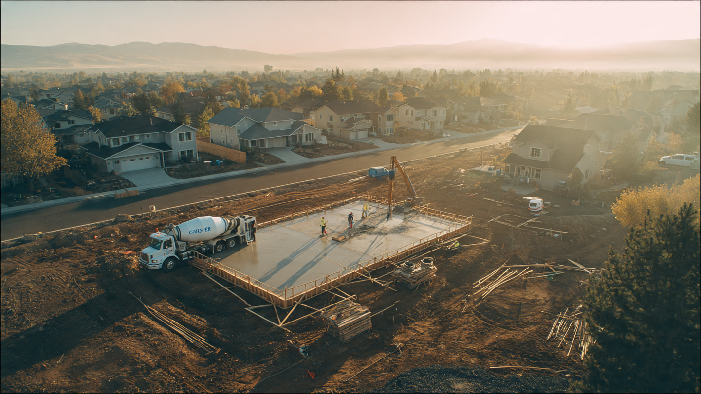 Concrete foundation pour with CO2 emission visualization