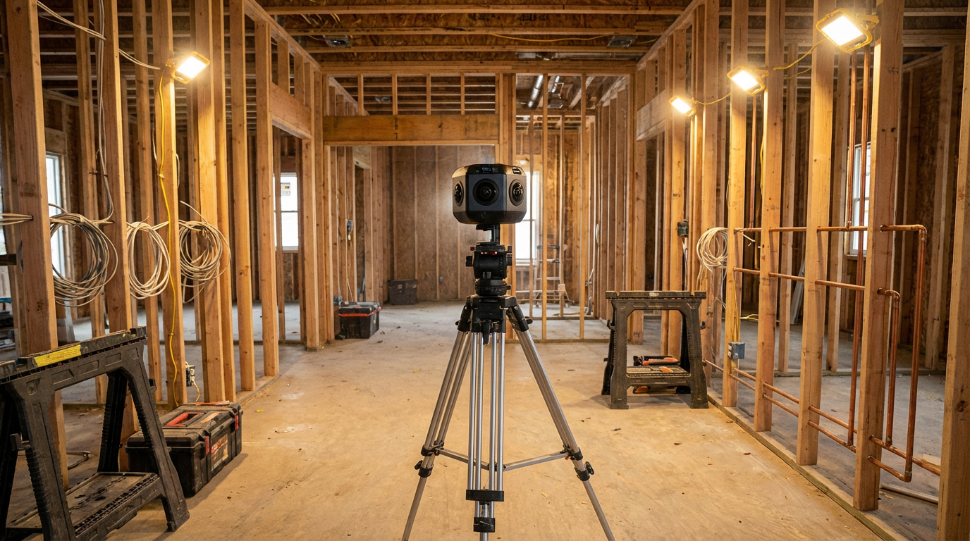 AI pre-drywall documentation with 360-degree cameras on construction site