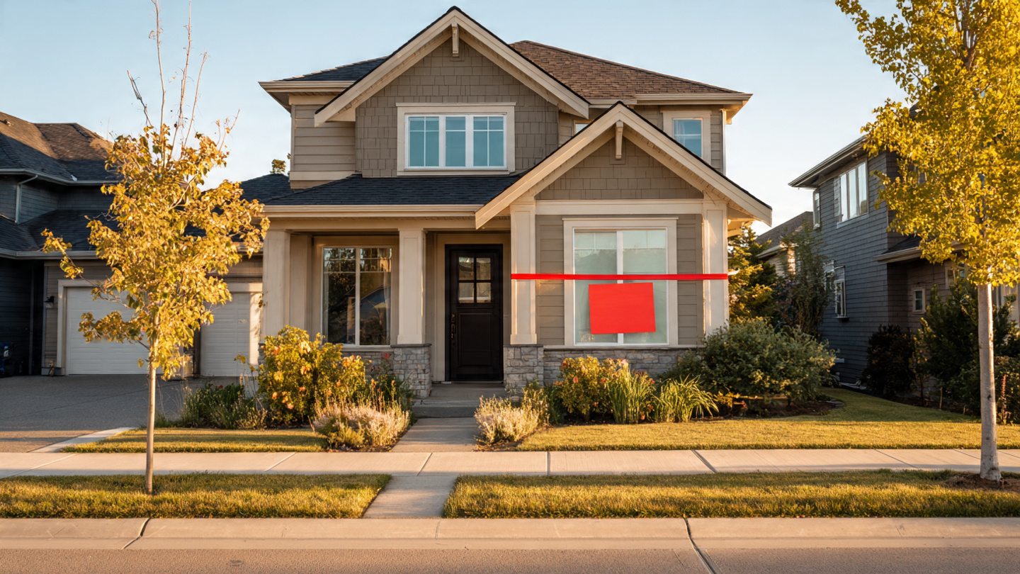 Suburban new construction home with property tax assessment notice